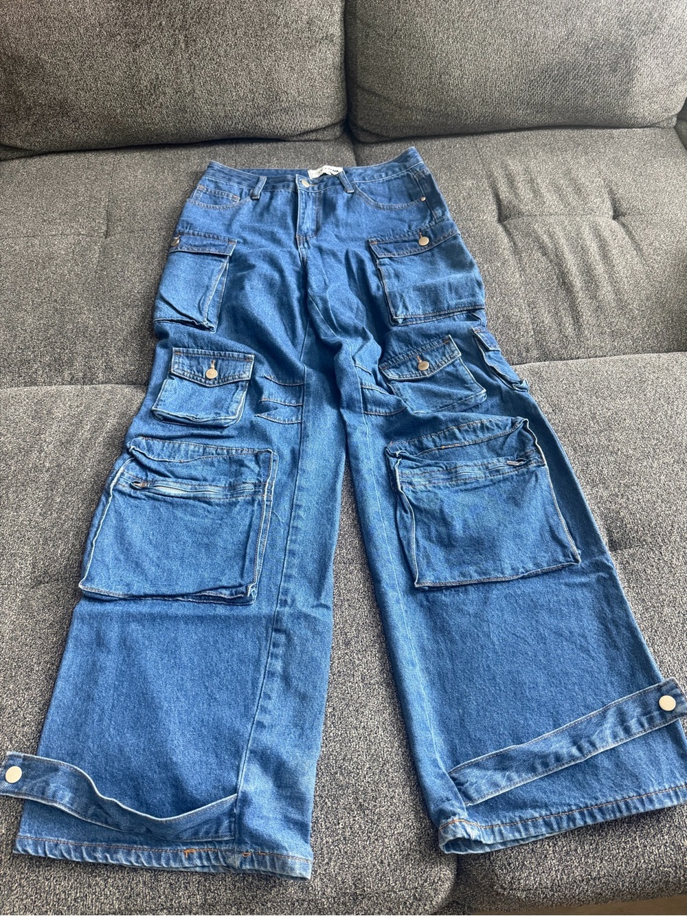 Fashion Nova Blue Cargo Denim Jeans - Multi-Pocket Utility Style